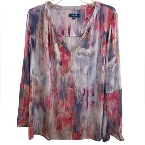 NWT Boho Hippie Clinton Kelly Watercolor Abstract Split Neck / V-neck Tunic Top